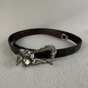 Brighton Belt Size 36 Alligator Embossed Brown Leather Skinny Belt Silver Heart